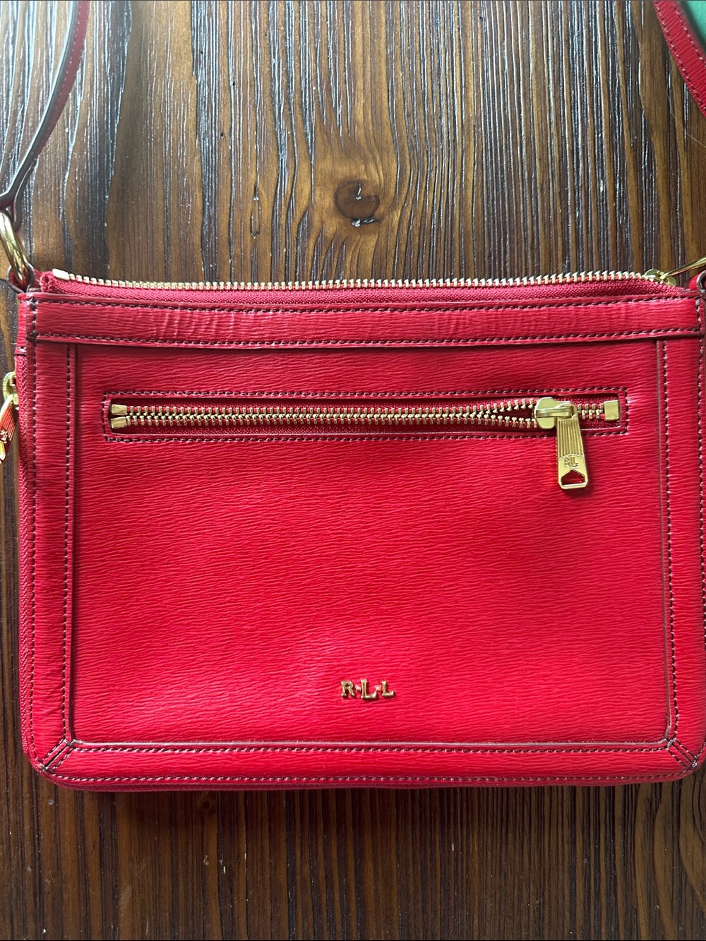 Lauren Ralph Lauren Red Leather Crossbody with Gold Hardware